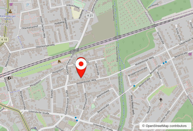Karte mit Markierung am Faßbinderweg 21-25 in 45327 Essen